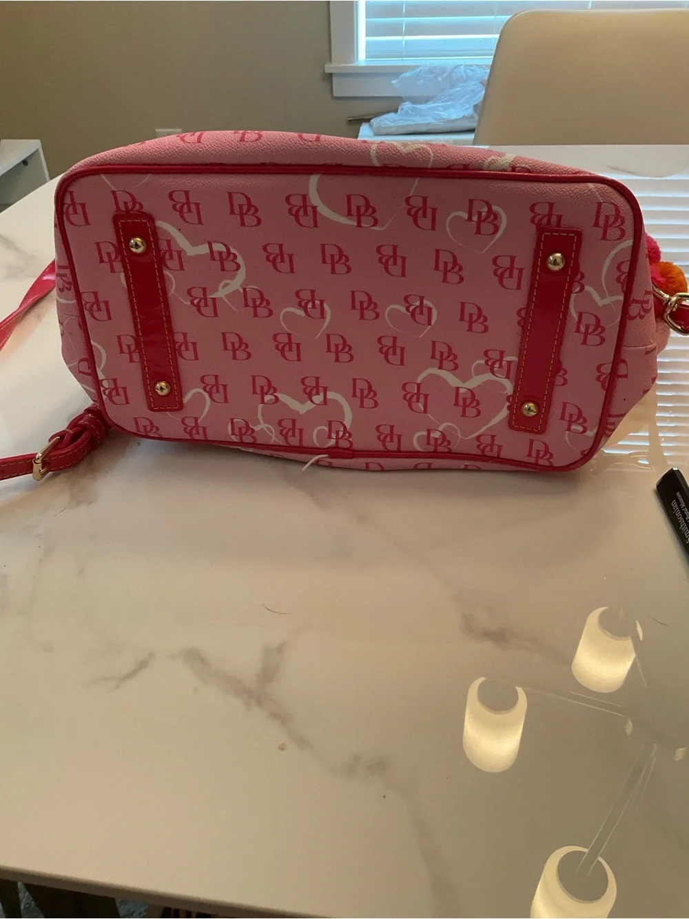 Dooney & Bourke Pink Heart Logo Satchel with Hot Pink Trim